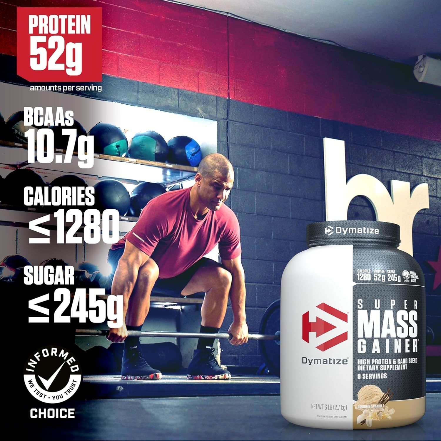 Super Mass Gainer Protein Powder, 1280 Calories & 52G Protein, Gain Strength & S