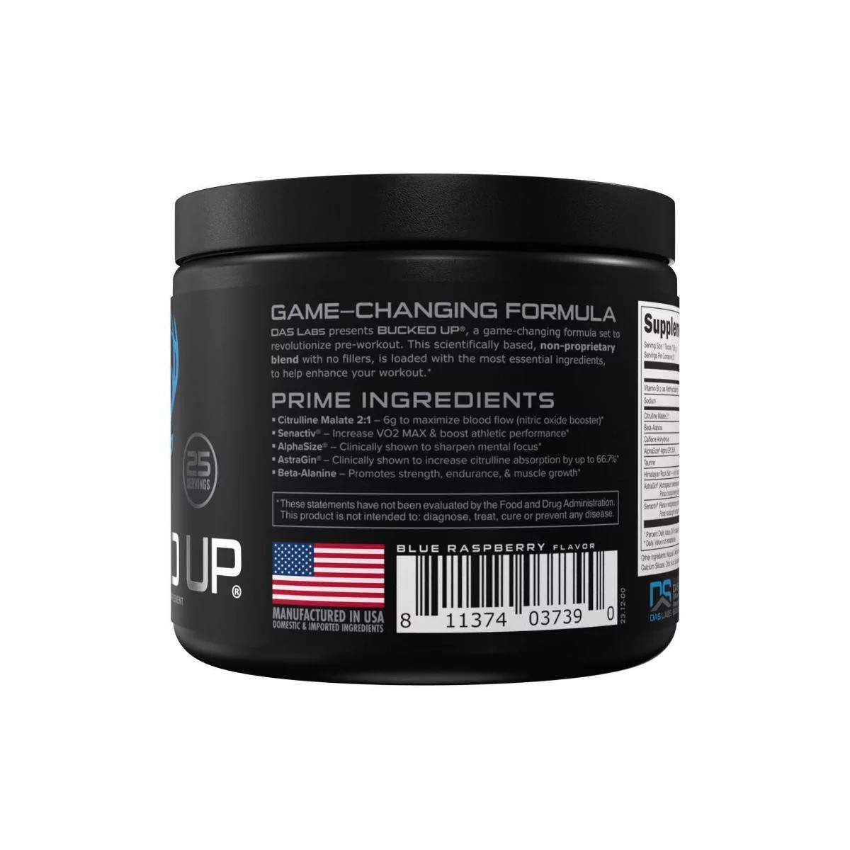 Bucked Up Pre-Workout Powder with 200mg Caffeine – Blue Raz (25 Servings)