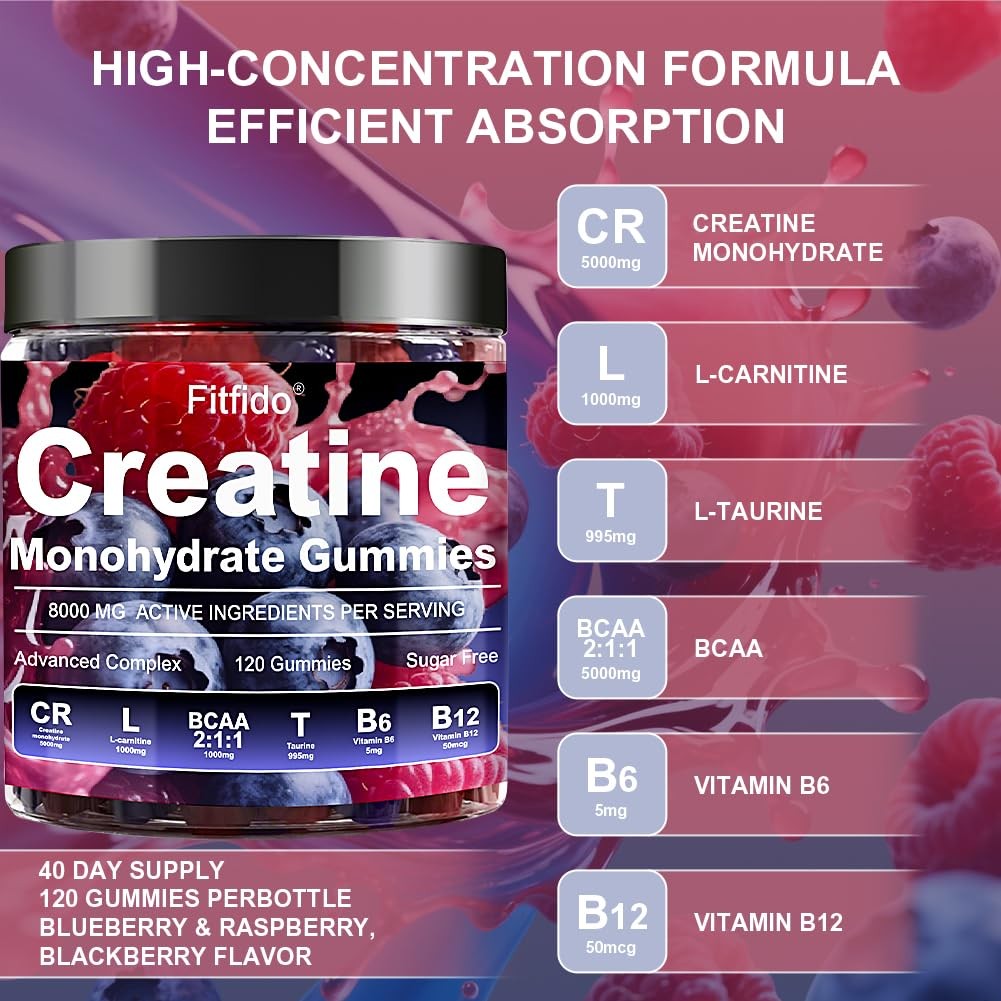 Fitfido Creatine Monohydrate Gummies 120 Count