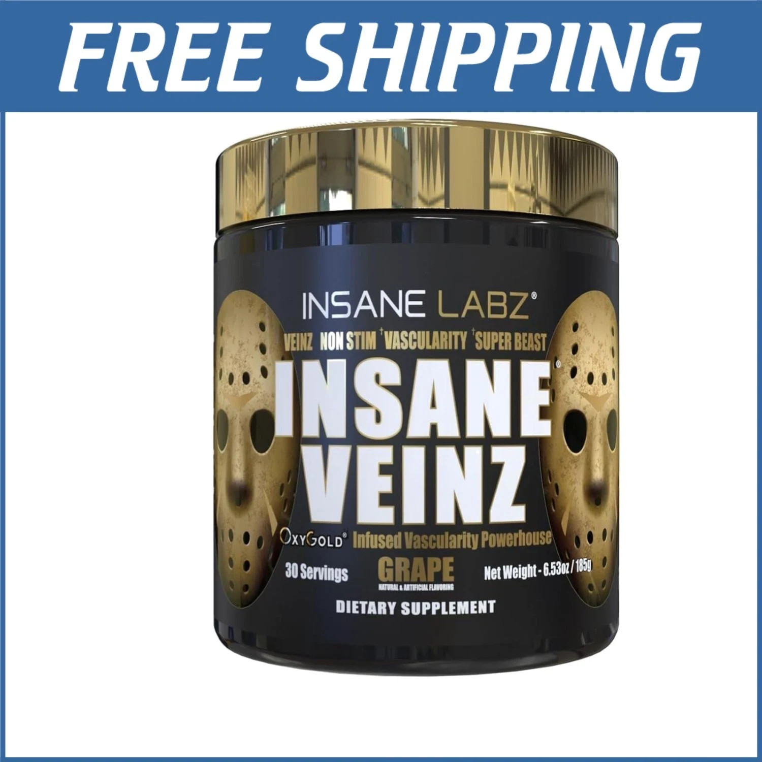 Grape Flavor Insane Veinz Gold – Nitric Oxide Boosting Vegan Pre-Workout Powder