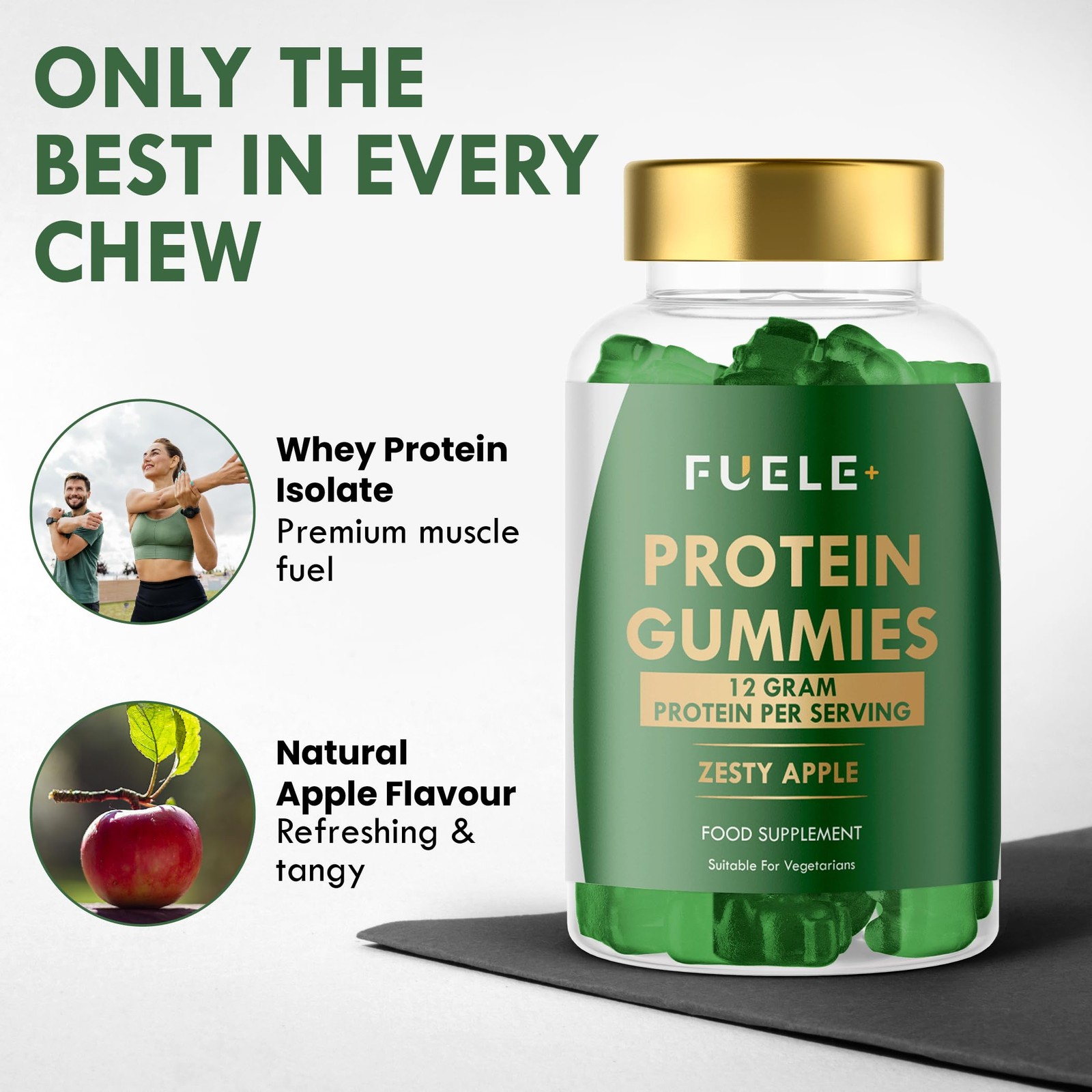 FUELE+ Whey Protein Gummies – Zesty Apple Flavour, 12g Protein per Serving – …