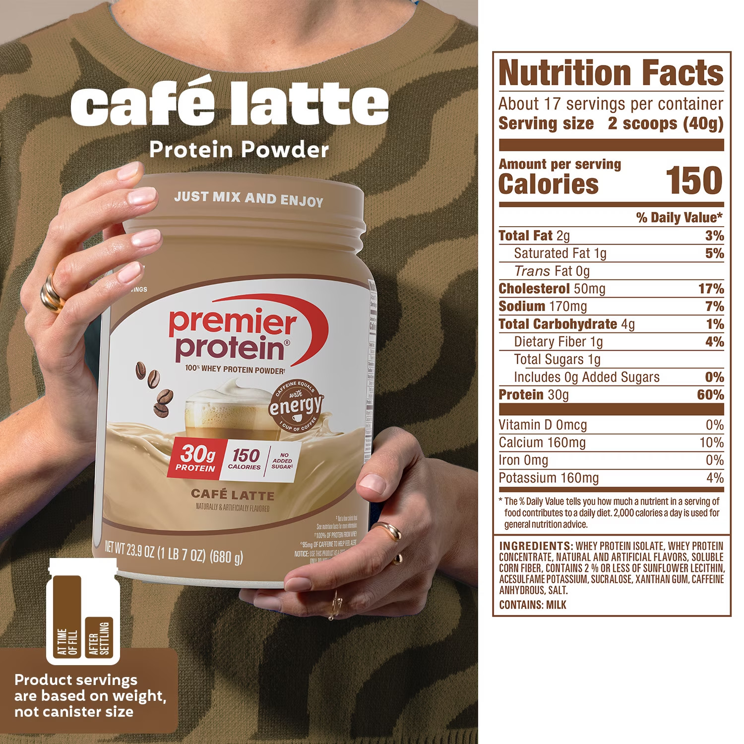 2 pack Premier Protein 100% Whey Protein Powder Café Latte, 30g Protein, 23.9 oz