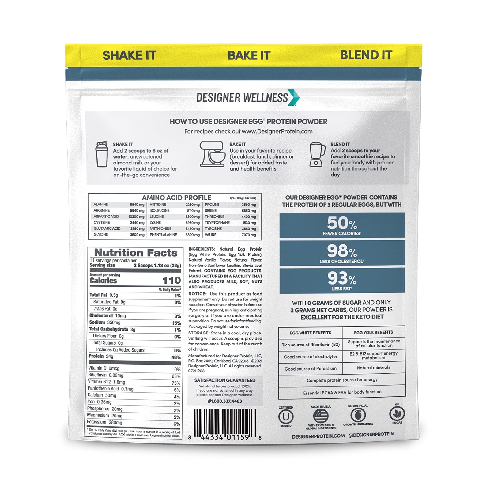 Designer Wellness, Designer Egg, Natural Egg Yolk & Egg White Protein Powder, Ke