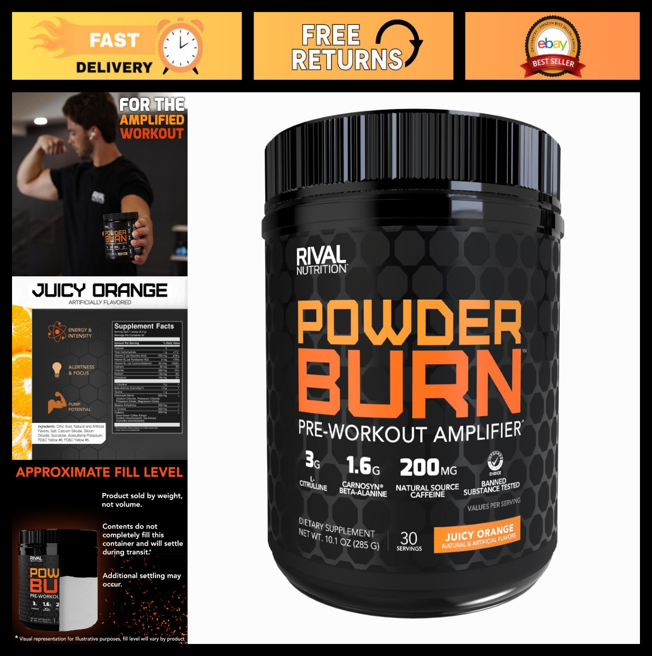 Juicy Orange Pre-Workout Powder – 30 Servings | Energy, Intensity, Citrulline, C
