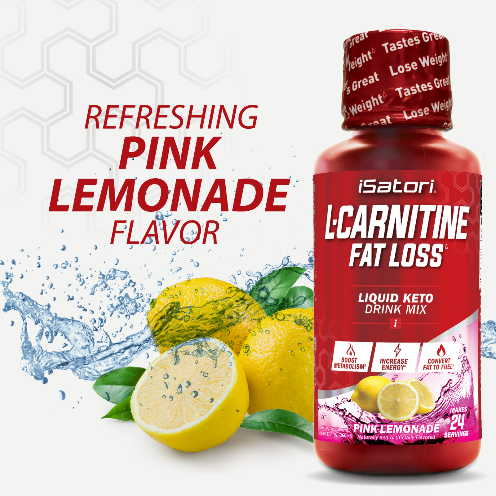 L-CARNITINE Fat Loss – Metabolism Activator – Pink Lemonade 1500mg / 24 Servings