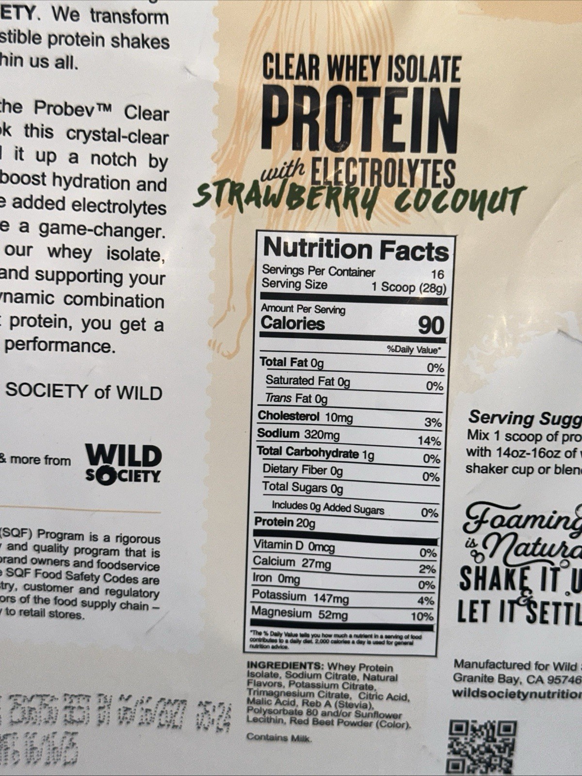 Wild Society Clear Whey Protein Isolate 16 Servings, Strawberry Coconut