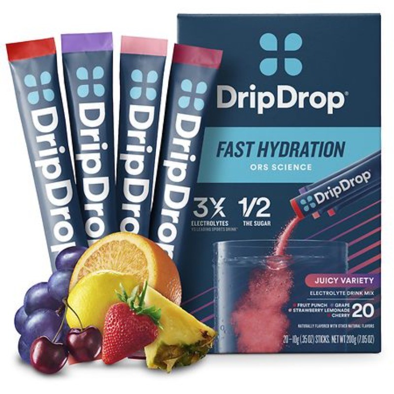 DripDrop Electrolyte Powder Juicy Variety Pack 0.35 oz 20 Packets