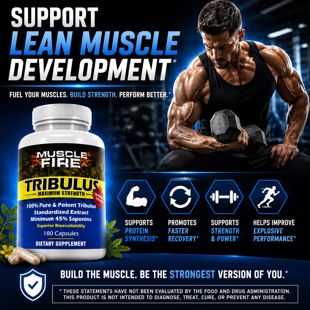 Tribulus Terrestris for Men 1500mg 45% Saponins 180 Powder Capsules