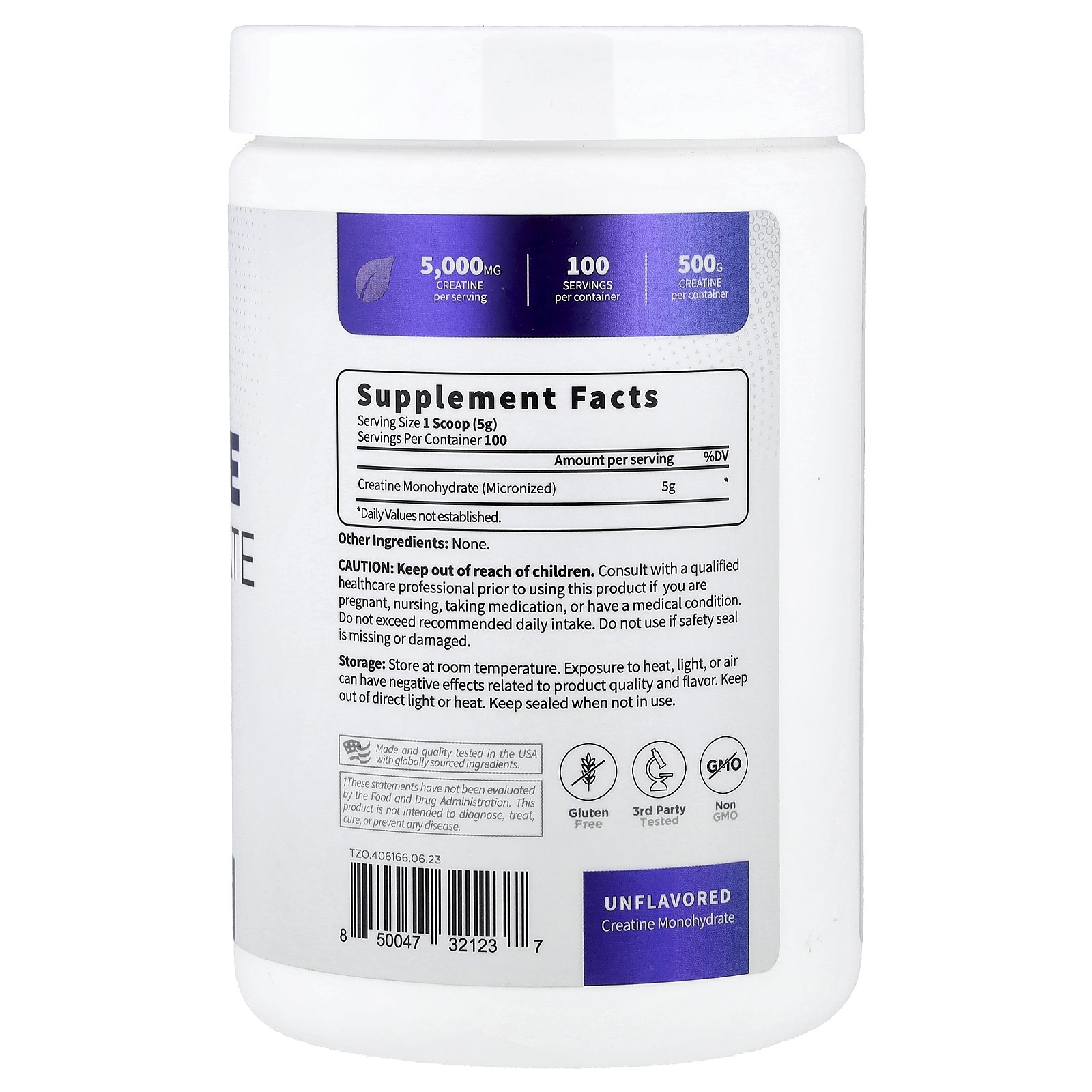 Clean, Creatine Monohydrate, Unflavored, 5,000 mg, 17.6 oz (500 g)