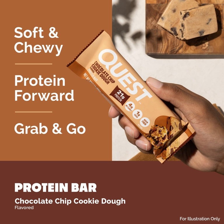 Quest Protein Bar Chocolate Chip Cookie Dough 21g Protein GF 2.12 oz 12 Pack