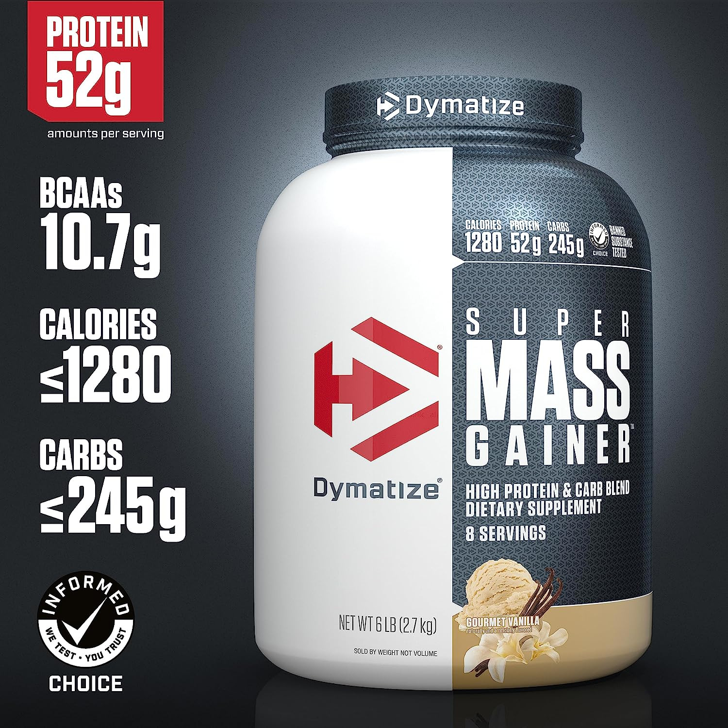 Super Mass Gainer Protein Powder – 1280 Calories, 52g Protein, Gourmet Vanilla,