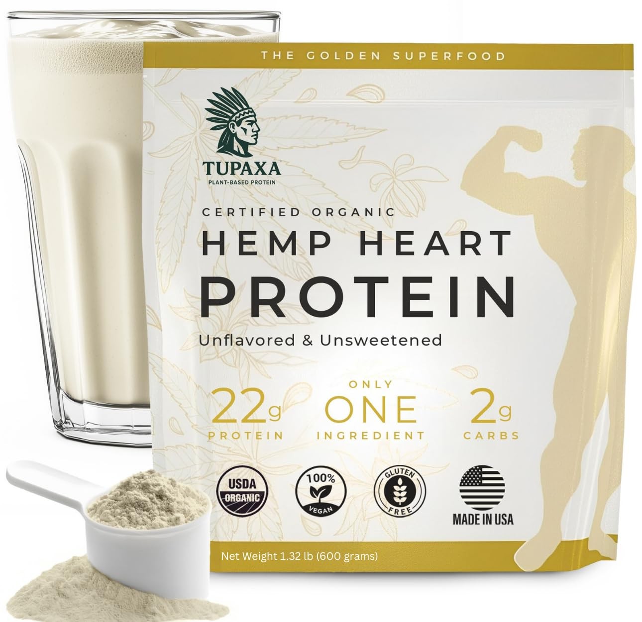 TUPAXA USDA Organic Hemp Protein Powder for Women & Men – Unflavored Pure Natura