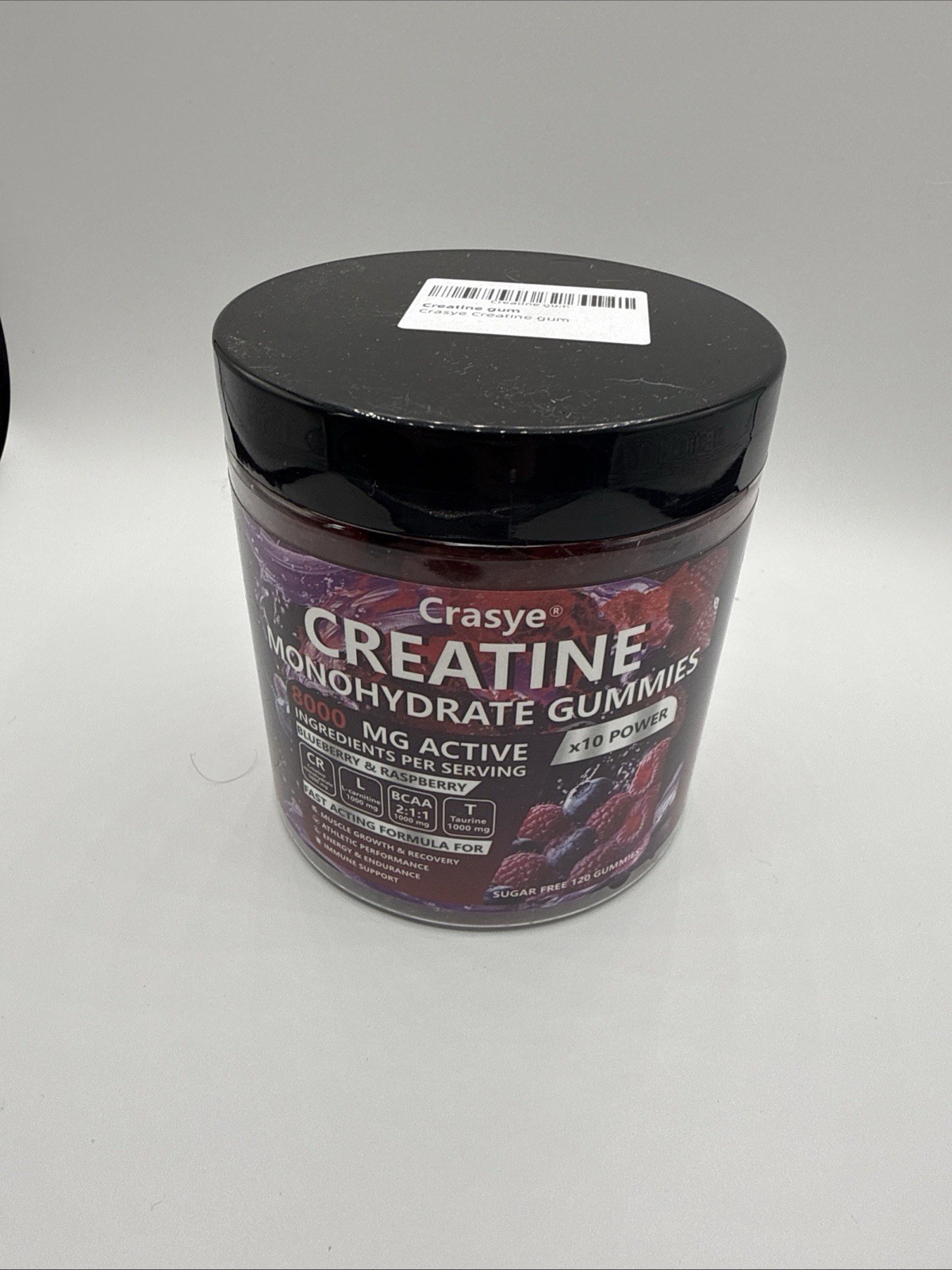 Crasye Creatine Monohydrate Gummies 5000mg Blueberry Raspberry 120 Vegan