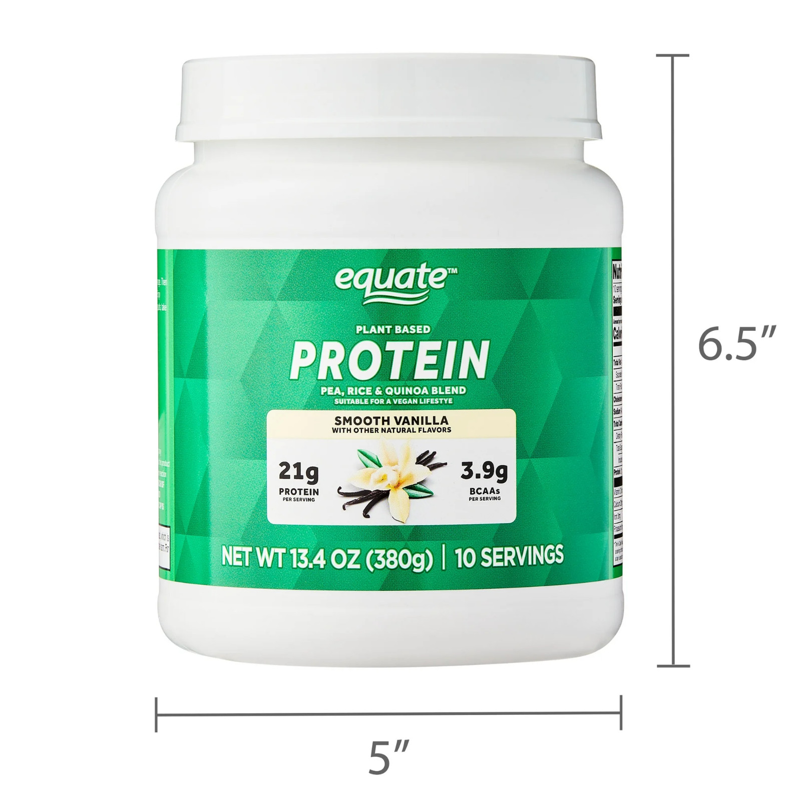 Equate Plant-Based Protein Powder Smooth Vanilla 13.4 oz Vegan Supplement