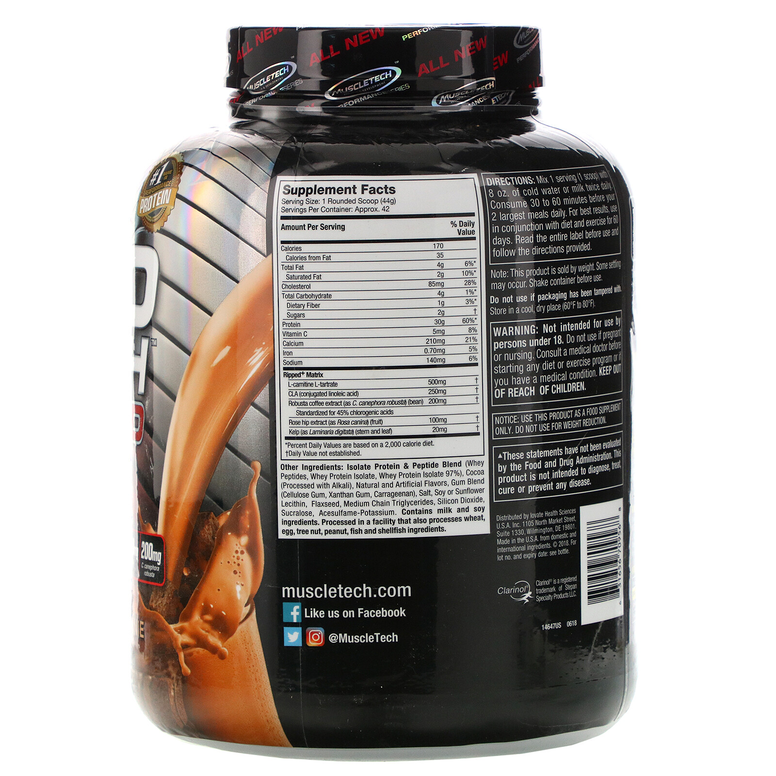 Muscletech Nitro Tech Ripped, Ultimate Protein + Weight Loss Formula, Protein