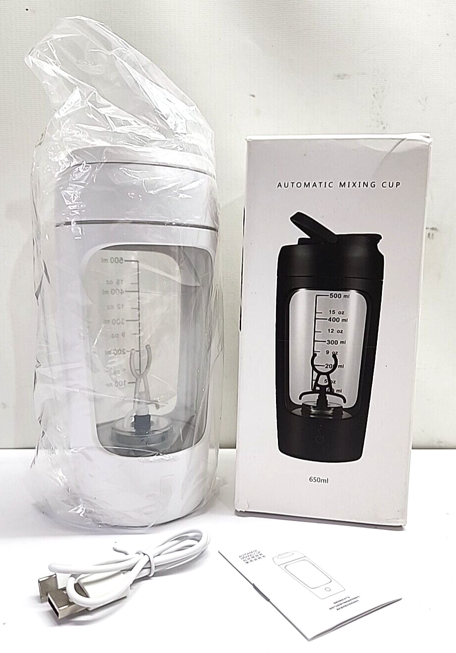 Automatic Mixing Cup, Sport Water Bottle USB Rechargeable, 650 ml White Color