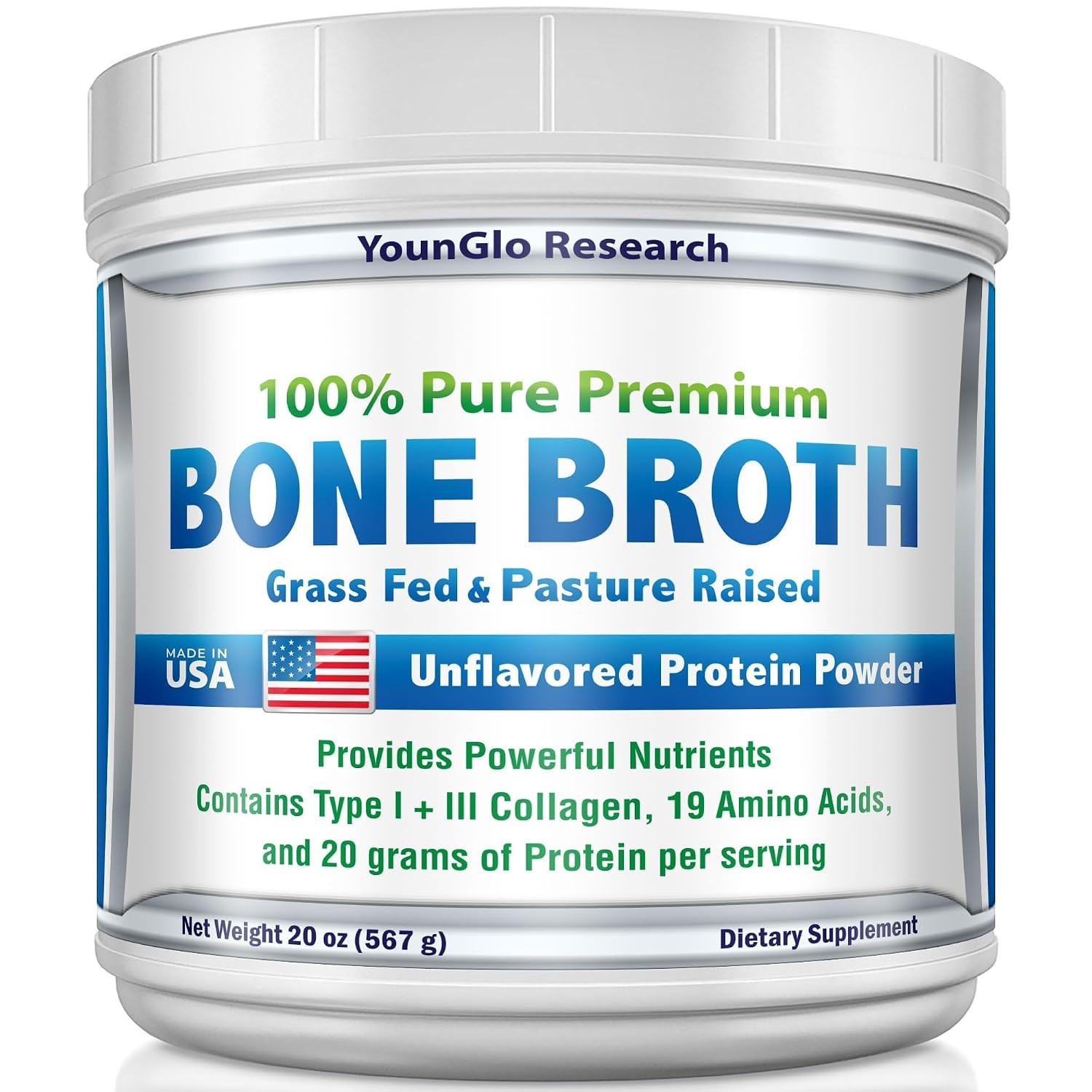 Beef Bone Broth Protein Powder 1.25 lb Unflavored USA Made Beef Protein