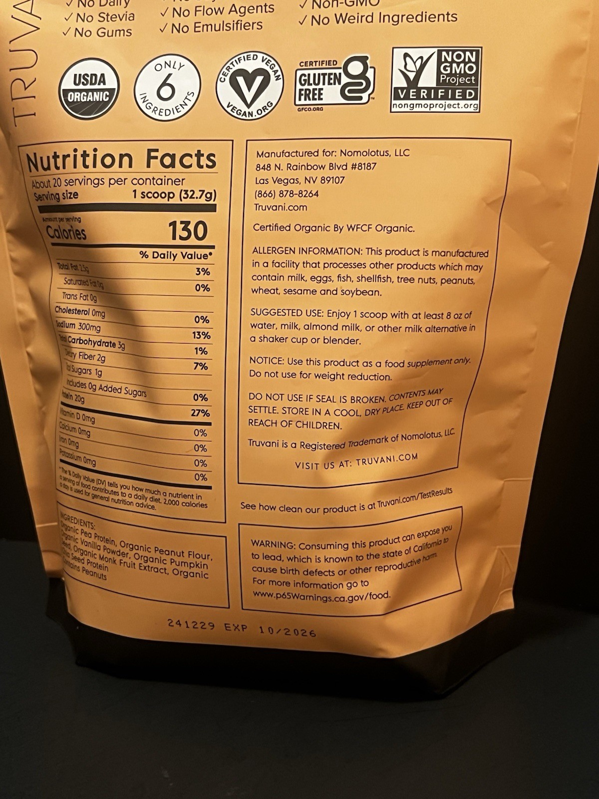 Truvani – Plant Based Protein Powder – Peanut Butter 1.44LB (654g)
