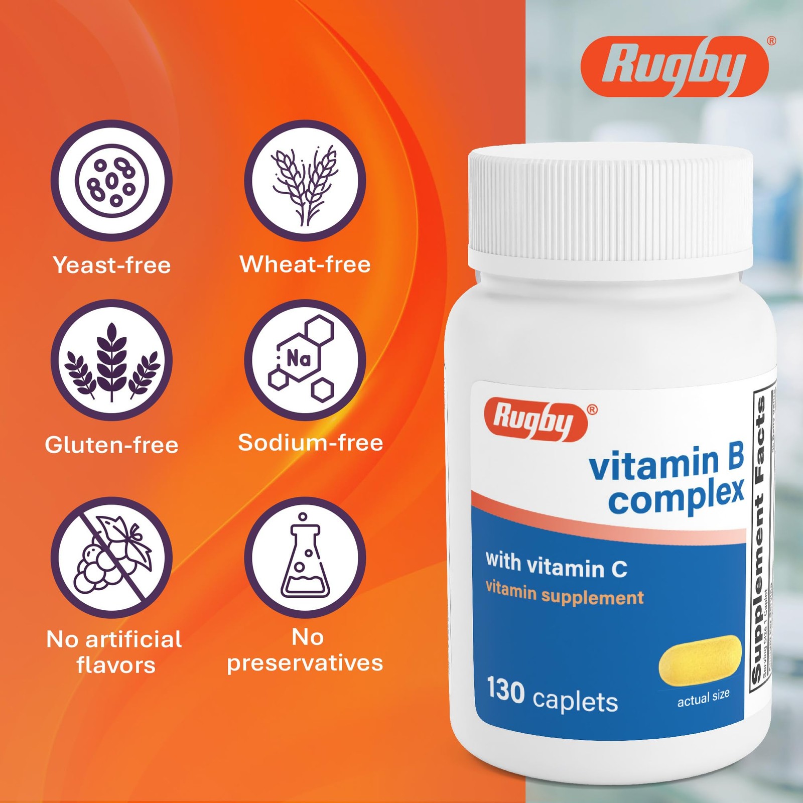 Rugby Vitamin B Complex with C – Gluten-Free B 1 Count (Pack of 130)