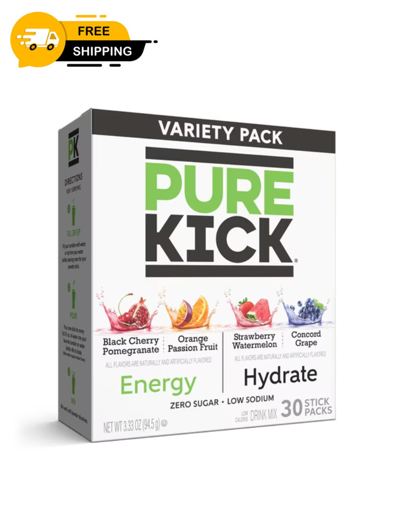 Pure Kick Energy Hydration Electrolyte Drink Mix Variety Pack 30 Count