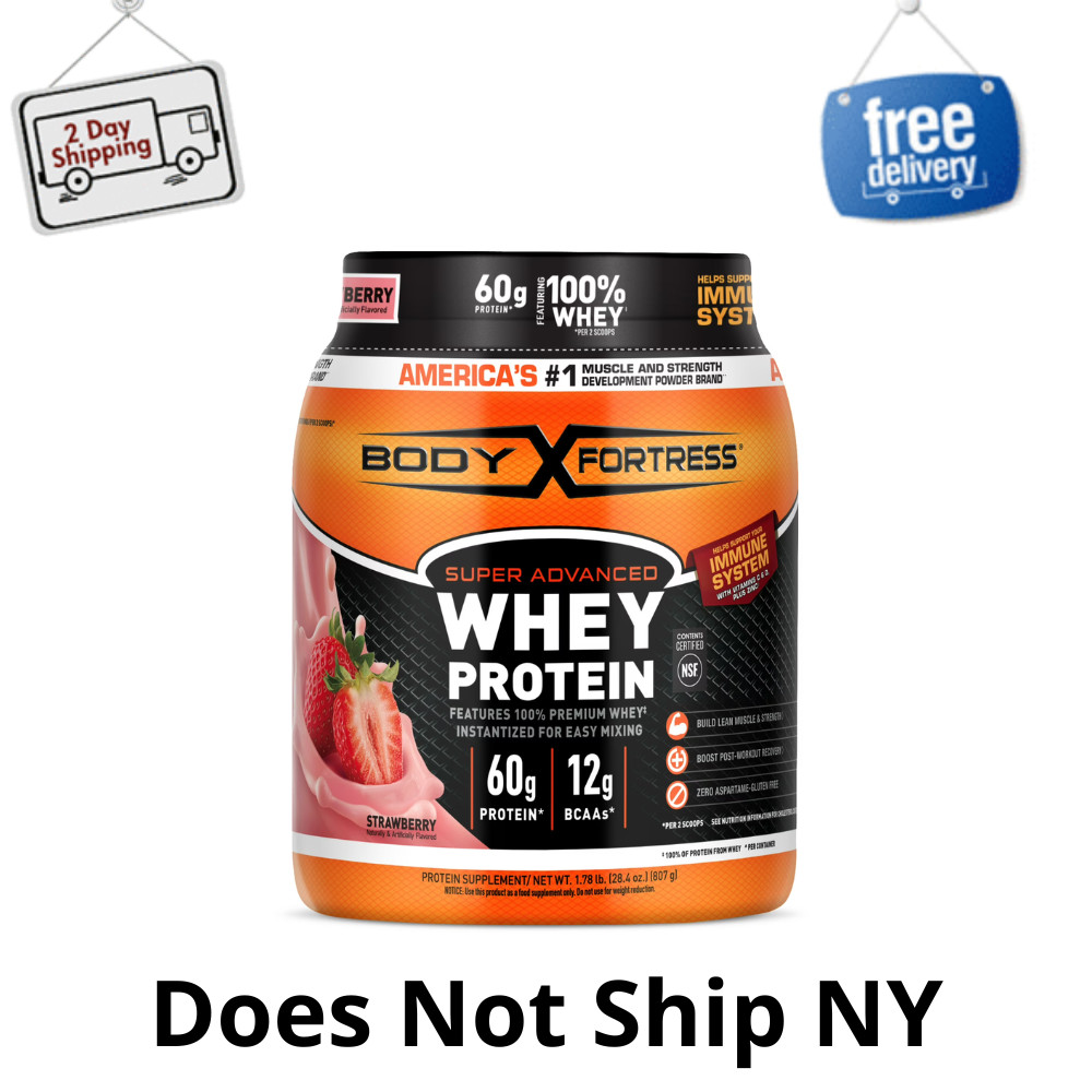 Body Fortress Super Advanced Whey Protein Powder,Strawberry, 1.78lb, 60g Protein