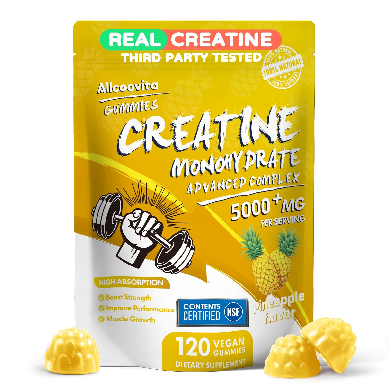 NSF Certified Creatine Gummy – Creatine Monohydrate Gummies 5000mg for Men an…