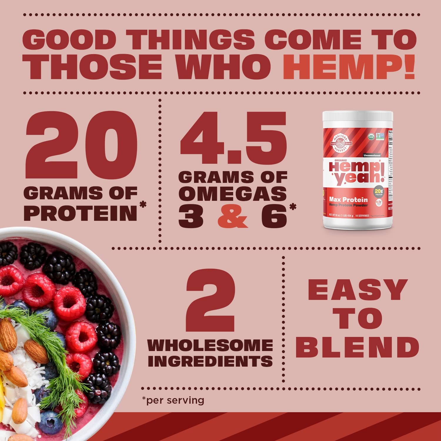 Manitoba Harvest Hemp Yeah 1 Pound (Pack of 1), Protein, Unsweetened