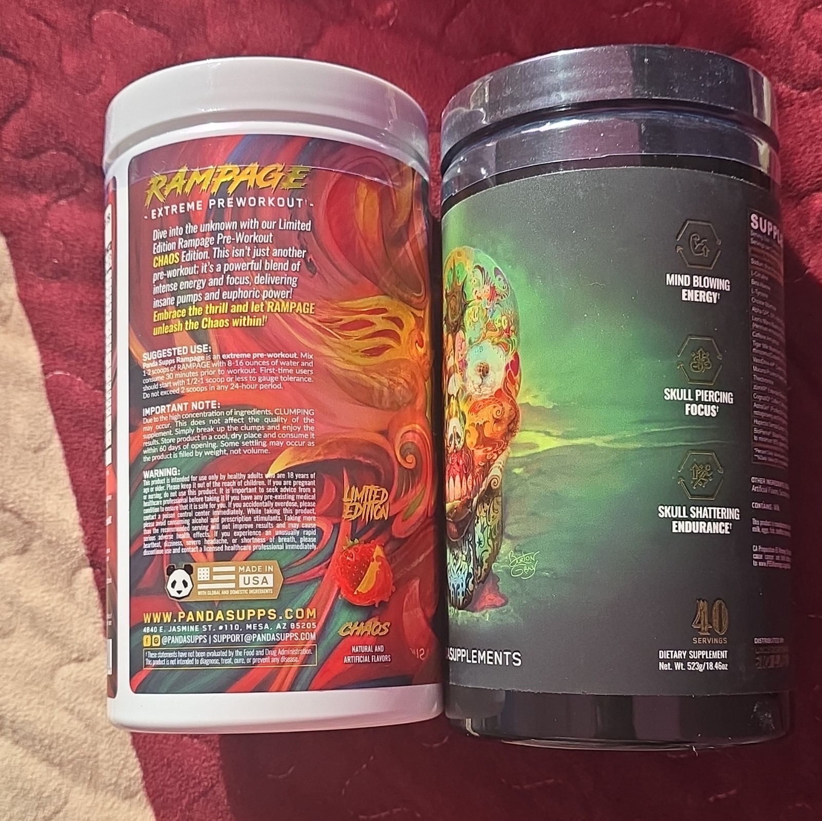 PandaSupplements Pre-Workout Powder Chaos CognatiQ Dynamine 17.66oz 18.46oz