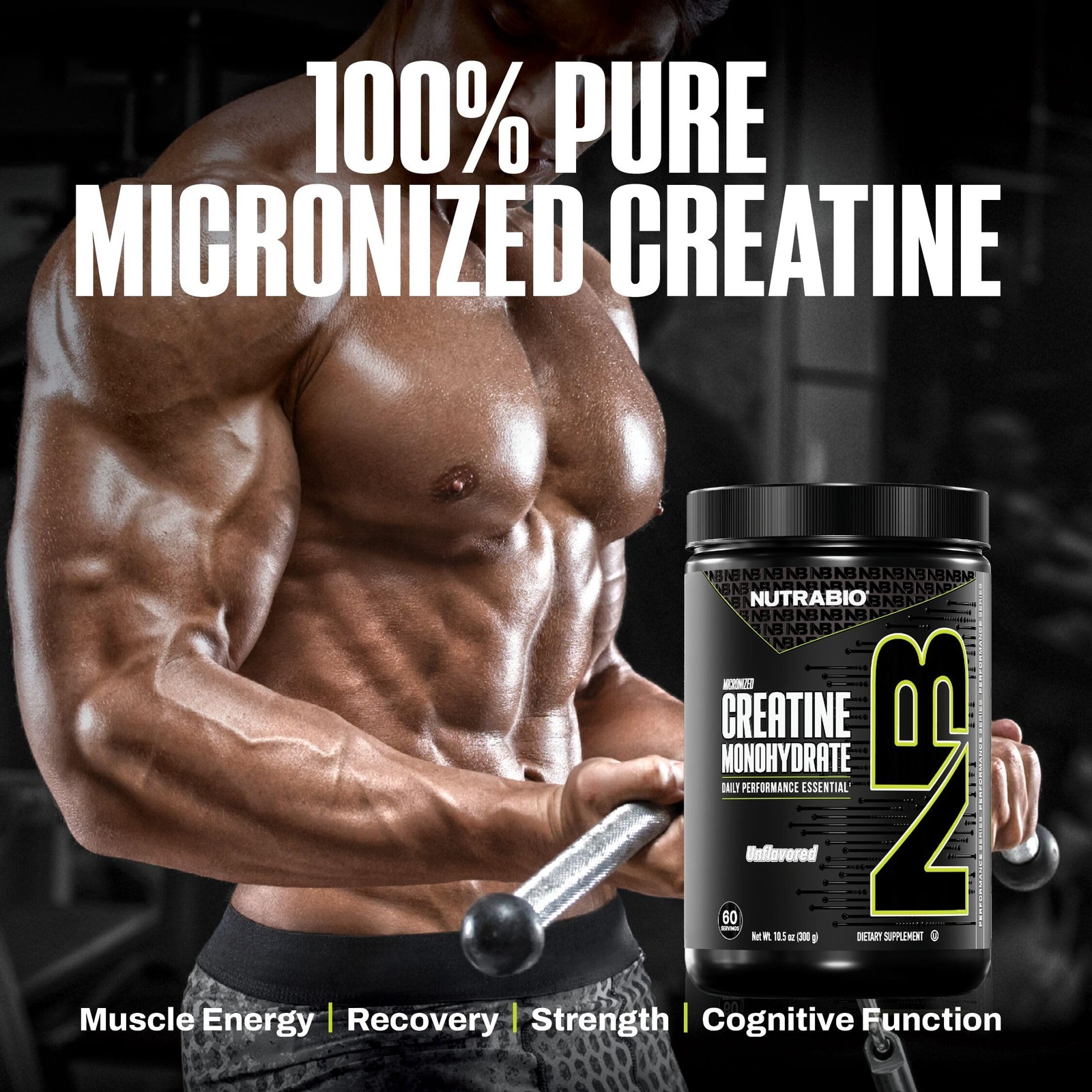 NutraBio Pure Micronized Creatine Monohydrate Powder Supplement, 300g, No