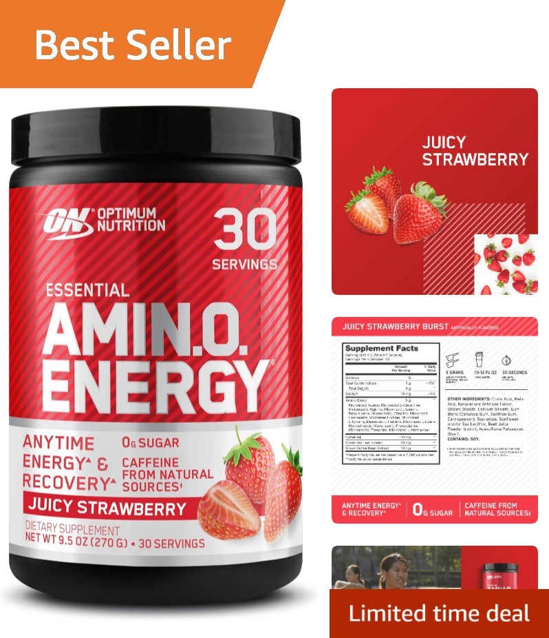 Essential Amino Energy Powder – Juicy Strawberry, 30 Servings, Energy Boost