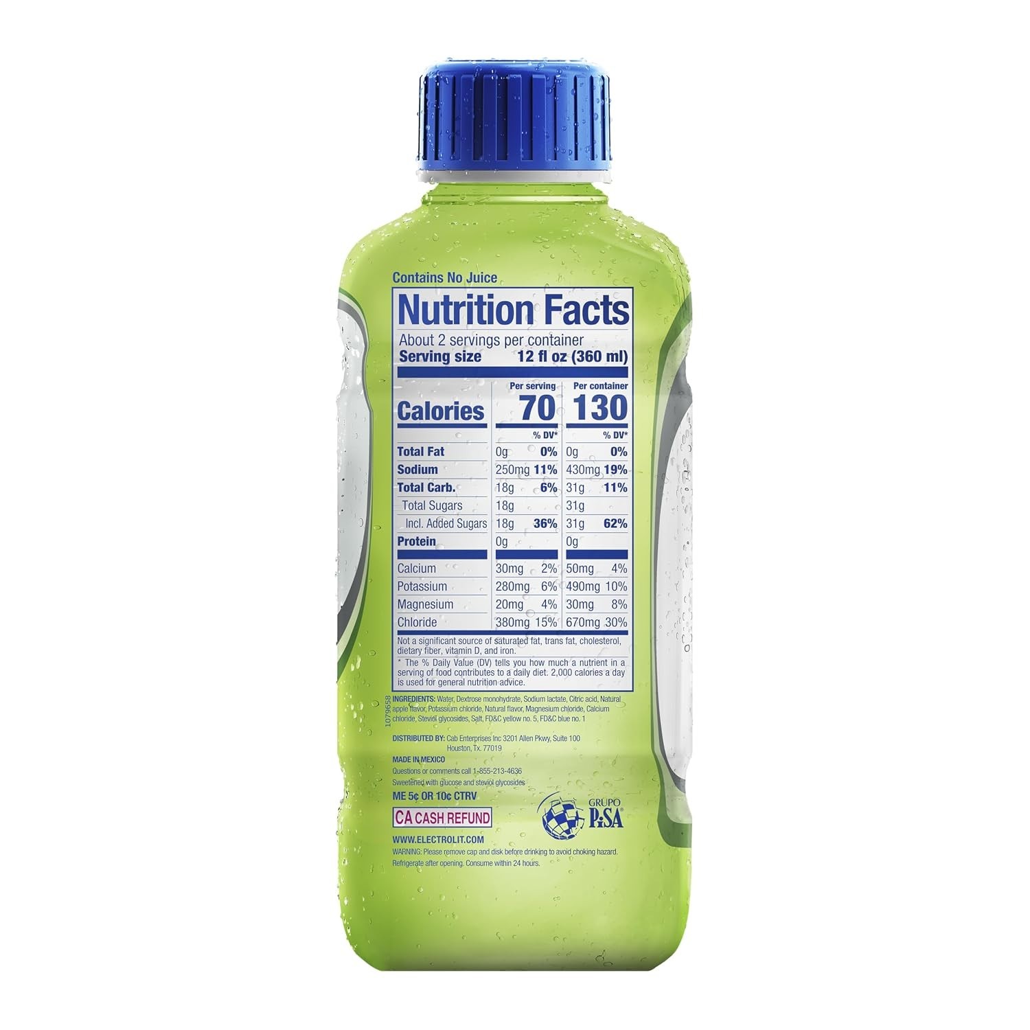 Electrolit, Electrolyte Beverage, Green Apple, 21 Fl Oz bottle (Pack of 12)