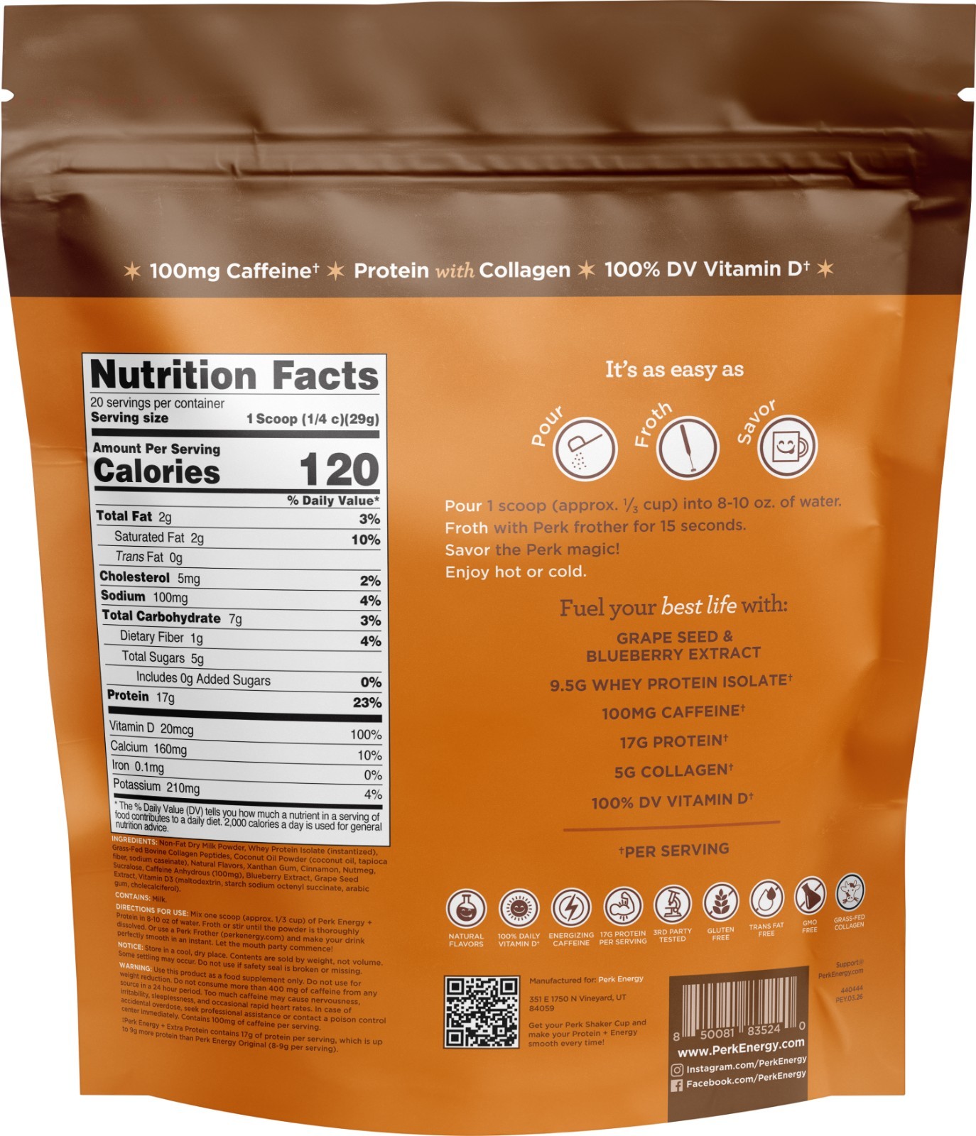 Perk Energy + Extra Protein Powder (Pumpkin Spice Latte) 1.3 LB