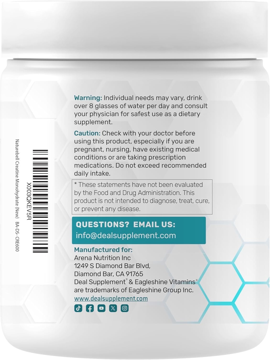 Instant Creatine Monohydrate Powder, 5g Per Serving – 120 Servings