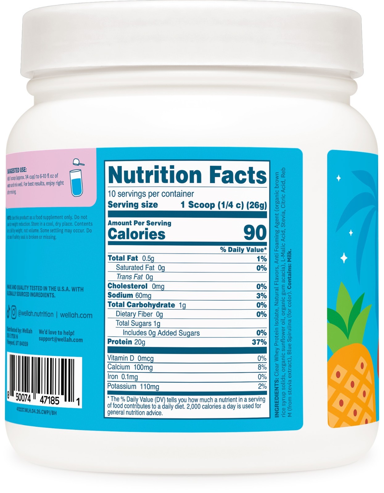 Wellah Clear Whey Protein Isolate Powder (Blue Hawaii) 10 Servings