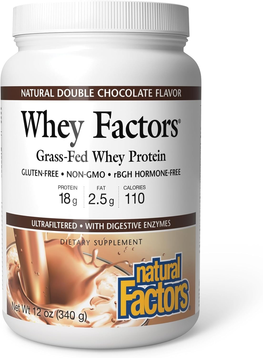 Natural Factors Whey Factors Grass Fed Protein Powder, Chocolate, 12 oz