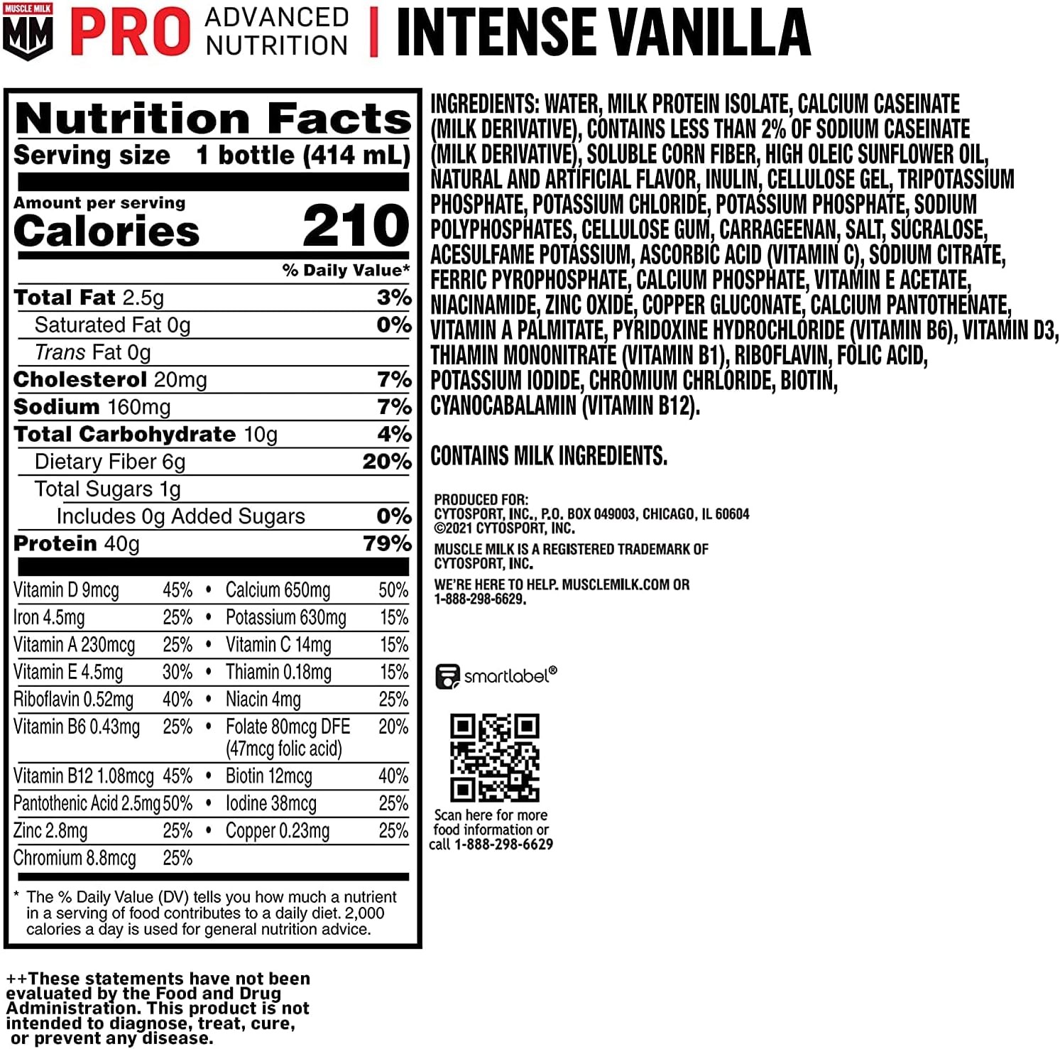 Pro Advanced Nutrition Protein Shake, Intense Vanilla, 14 Fl Oz Bottle, 12 Pack