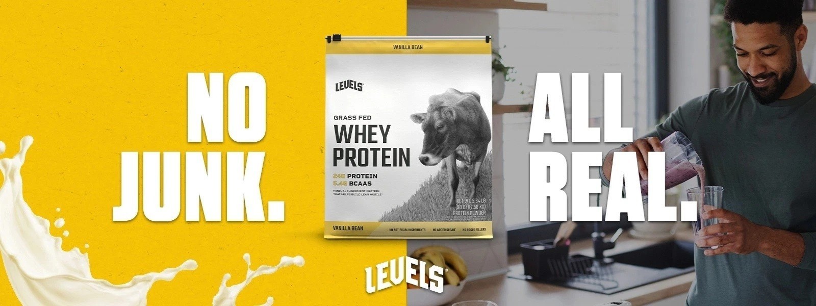 Levels Whey Protein, Vanilla Bean, Grass Fed Whey Protein 5.64 lbs, 80 Servings