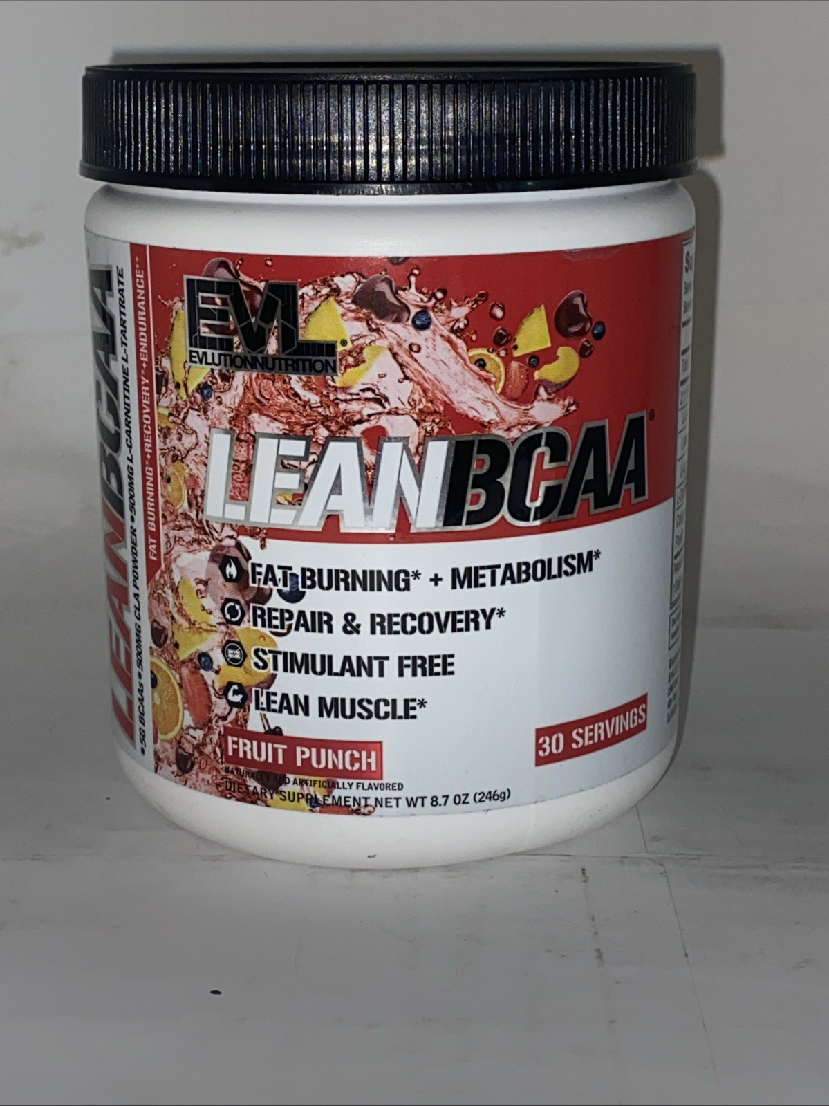Evlution Nutrition Lean Bcaa Amino Acid Powder Fruit Punch 9.4 Ounce 12/26