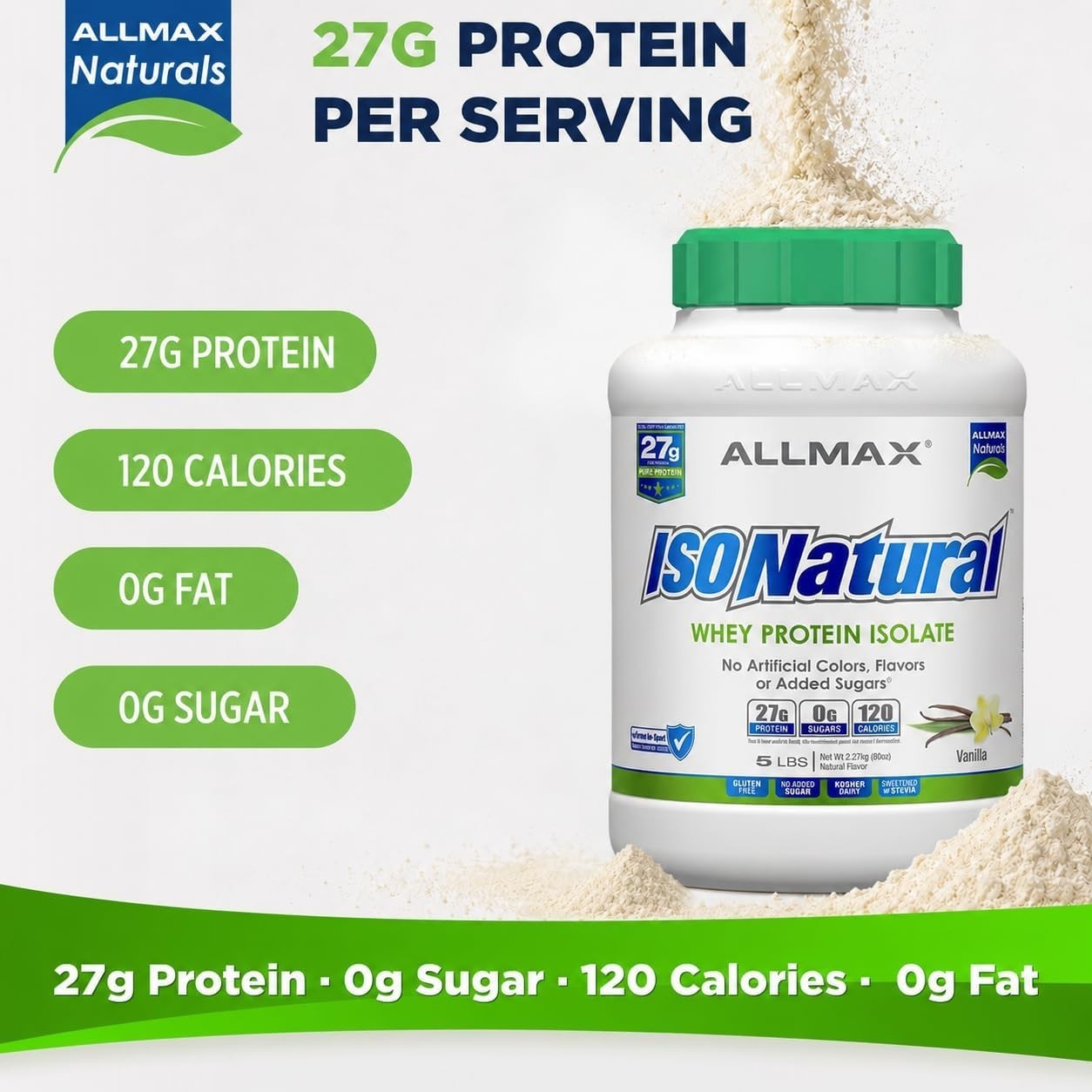 ISONatural™ Whey Protein Isolate – Vanilla – 5 lbs (2.27 kg) – Exp 9/2027