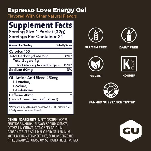 Gu Energy Gels Espresso Love – 32g – **LOT OF 2** TOTAL OF 48 PACKS