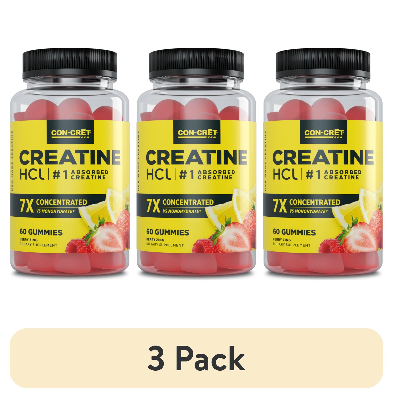 Creatine Hcl Gummies, Sour Berry Zing Flavor, Supports Muscle & Brain Health, 60