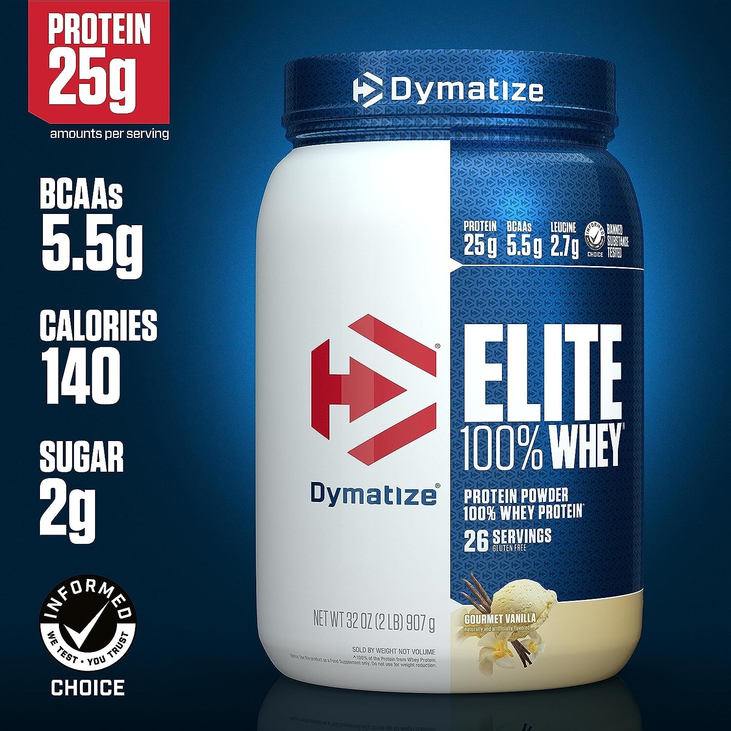 Dymatize Elite 100% Whey Protein Powder, 25G Protein, 5.5G Bcaas & 2.7G L-Leucin