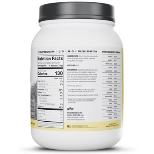 Levels Grass Fed Whey Protein Powder – Vanilla – 23.7oz