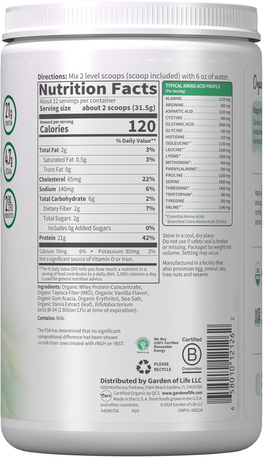 Garden of Life Grass Fed Whey Protein Powder Vanilla – 21G Protein for Women & M