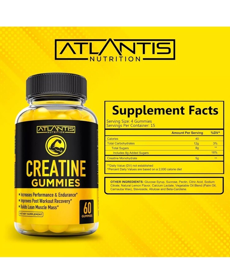 CREATINE MONOHYDRATE GUMMIES FOR STRENGTH & ATHLETIC PERFORMANCE, BUILD MUSCLE
