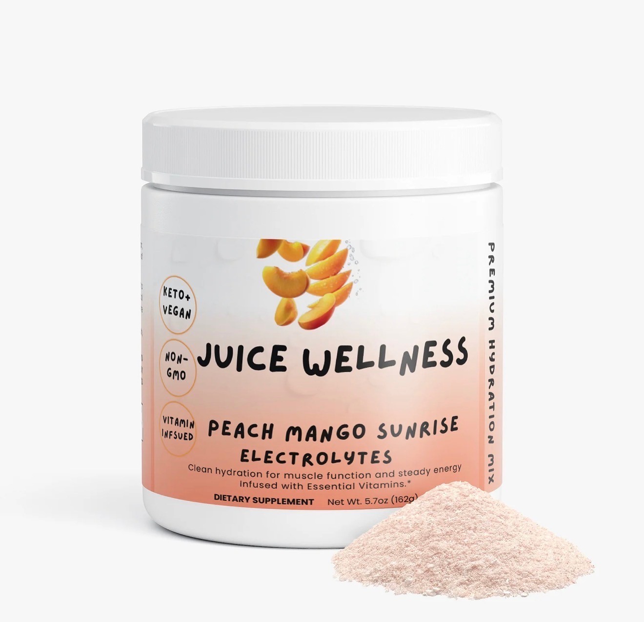 JUICE ELECTROLYTES Peach Mango-zero sugar, Keto, non-GMO, B Vitamins