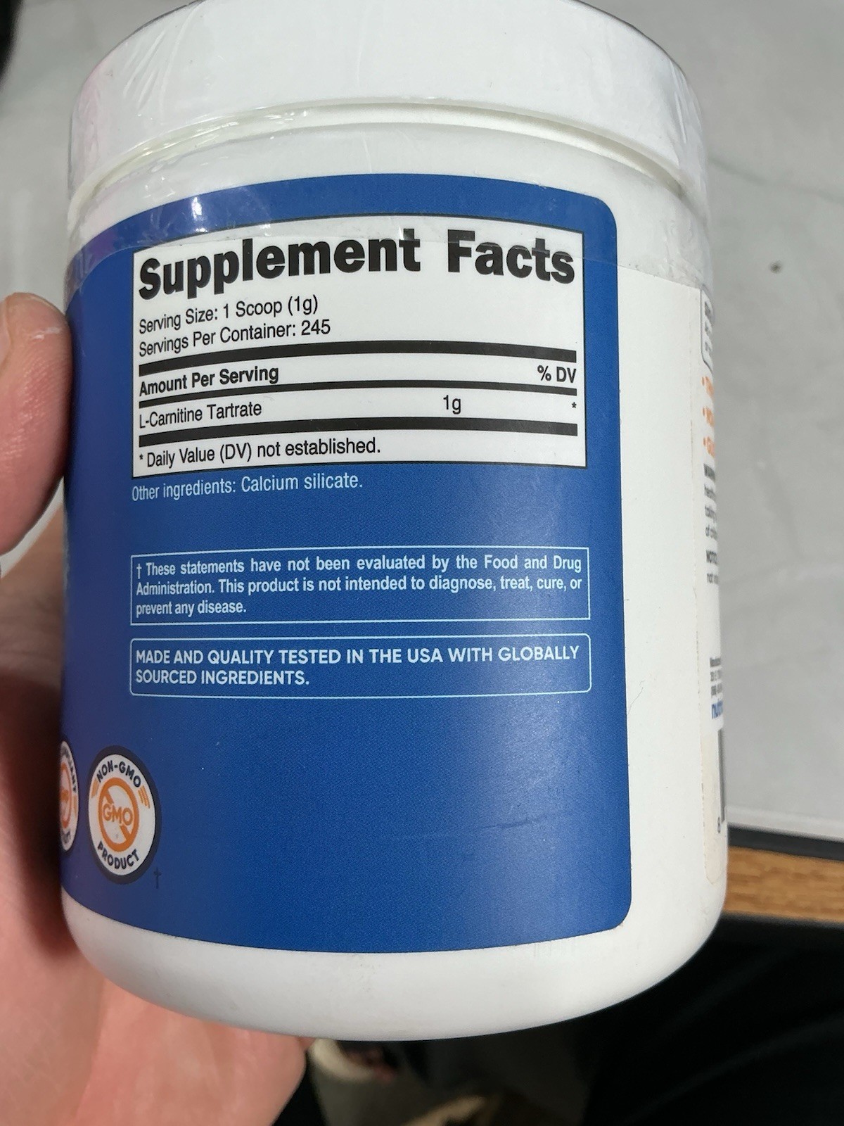 Nutricost L-Carnitine Tartrate Powder (250 Grams) – 1 Gram per Serving