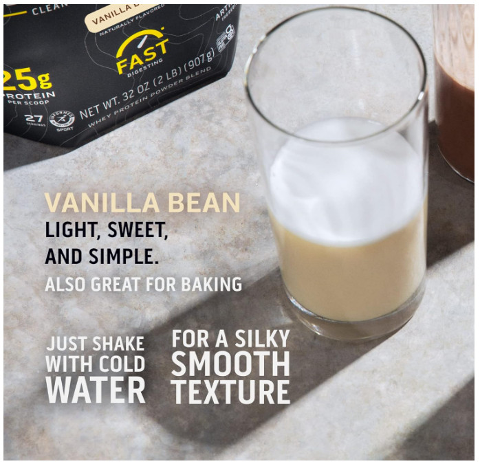 Ascent 100% Whey Protein Isolate Powder Vanilla Bean 2 lb Post Workout Protein