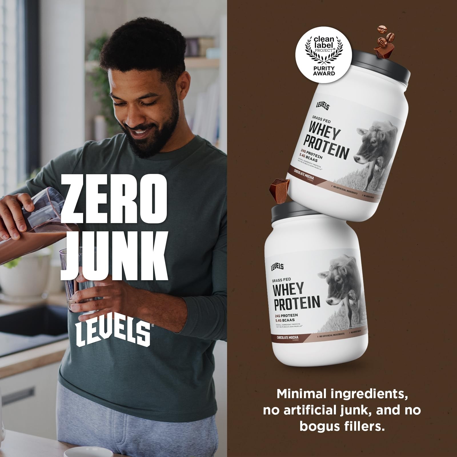 Levels Grass Fed Whey Protein Powder No Artificials 24G of Protein Chocolate …