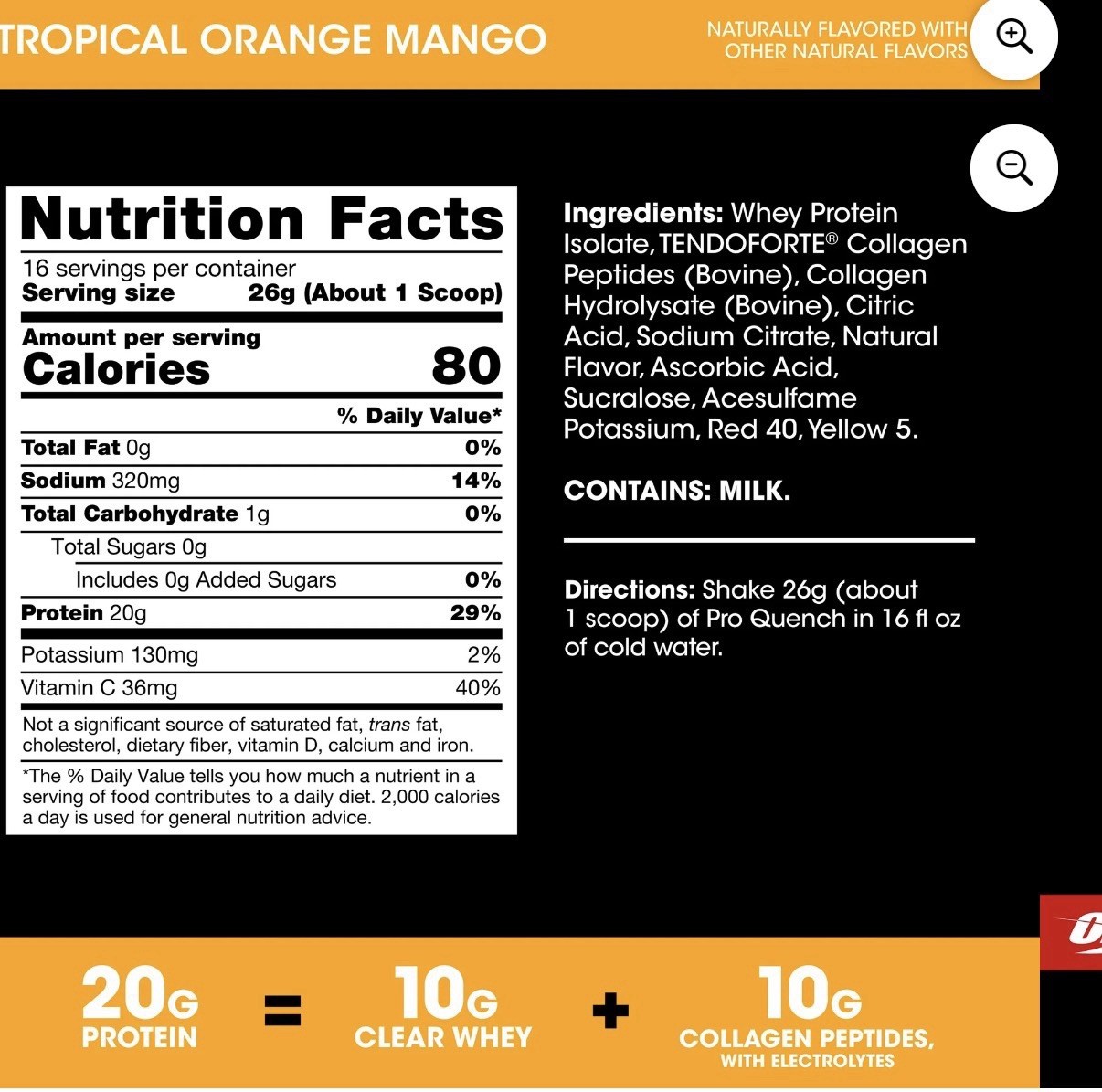 Optimum Nutrition Pro Quench,Tropical Orange Mango Protein Drink Mix,16 servings